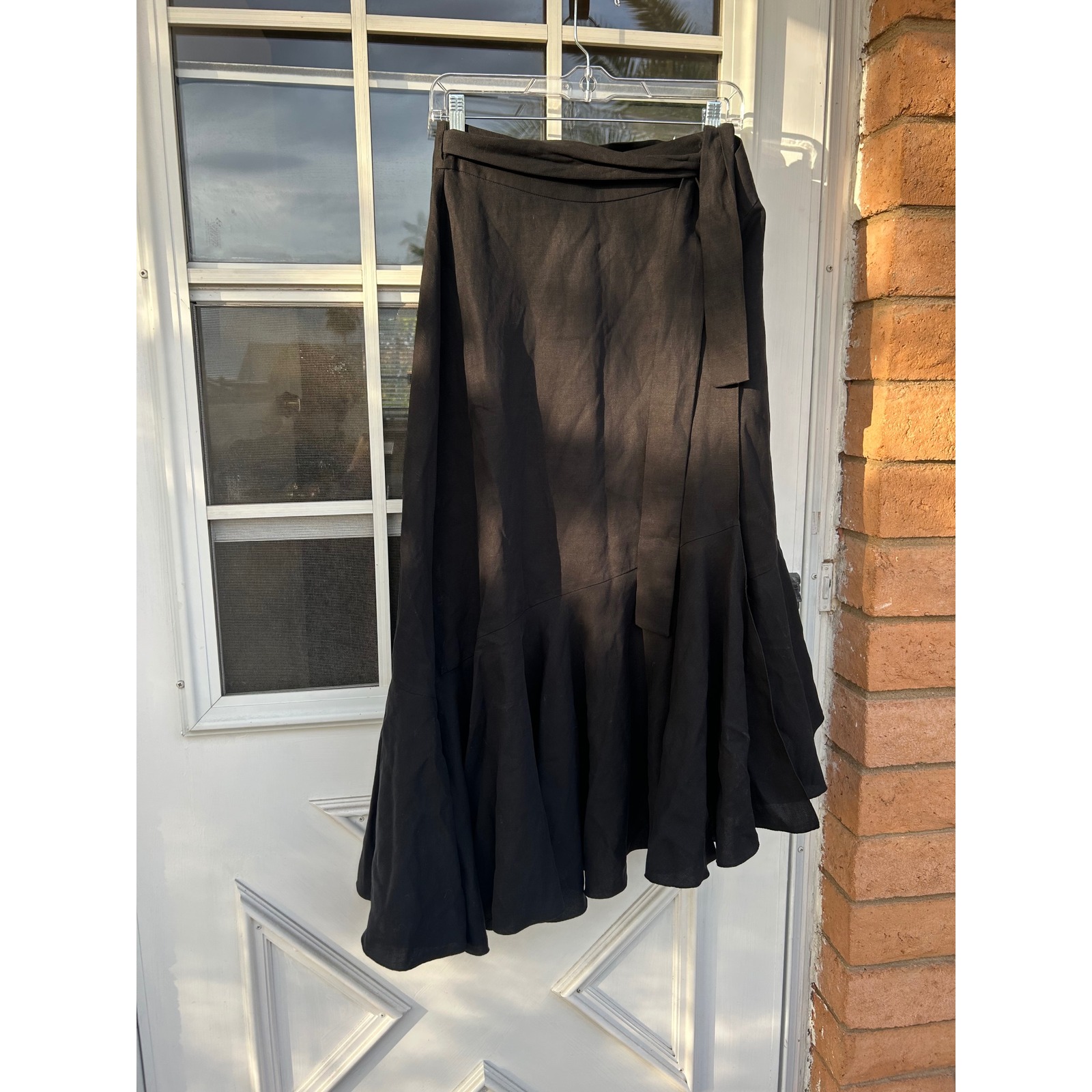 Apiece Apart Black Tencel Linen Wrap Ruffle Midi Skirt Womens Size 6 Minimalist